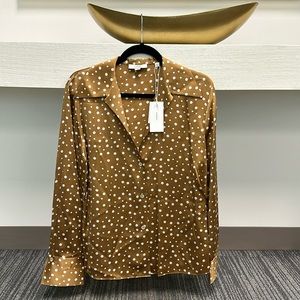 Vince 100% silk polka dot button down